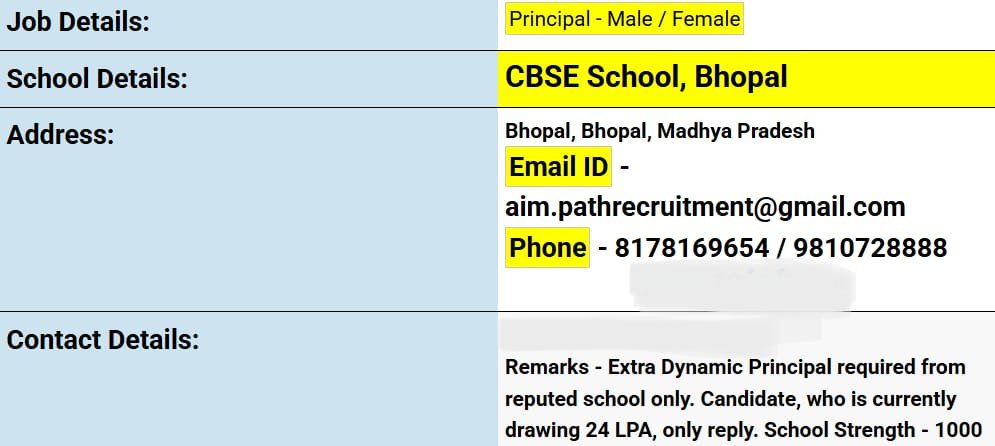 School Jobs at  CBSE School, Bhopal  ,  Bhopal